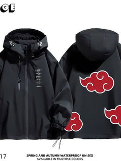 Akatsuki Organization Anime Hooded Jacket Windproof Casual Coat Zip Up for Men Women Teens Cosplay Streetwear Daily Outerwear