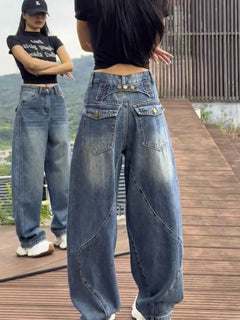 Jeans a gamba larga a vita alta Pantaloni in denim sottile da donna Jeans larghi dritti a figura intera taglie forti Sle casual