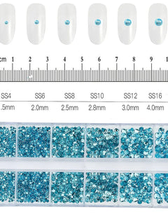 1.5mm-5mm Champagne Glass Crystal Nail Art Gems 12grids Flatback SS4-SS16 Mixed Nail Art Rhinestone Non-Hotfix Diamond Nail Deco