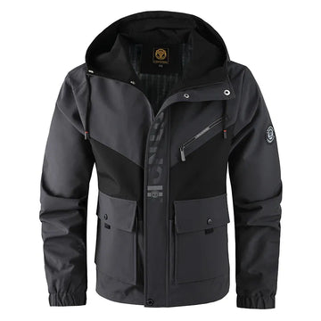 Oversized Color-Block Tactical Jacket - Waterproof, Brand Logo Multi-Pocket, Heavy-Duty for Outdoor Exploration & Daily Fashion