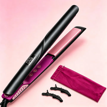 Ceramic Flat Iron 1 inch, Hair Straightener and Curler 2 in 1, 30s Fast Heat Straightening Iron for Smooth Frizz-Free Results, Dual Voltage Hair Iron, Salon Control Temp 450F, Gift for Women Girls