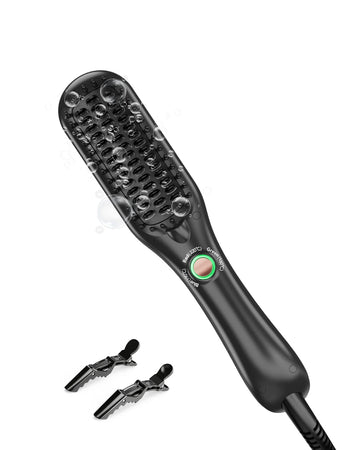 Mini Hair Straightener Brush - Ceramic Ionic Travel Flat Iron Comb, 3 Temp Anti-Scald Styling Brush for Bangs & Touch-Ups, Compact Dual Voltage Portable Heated Brush, Black