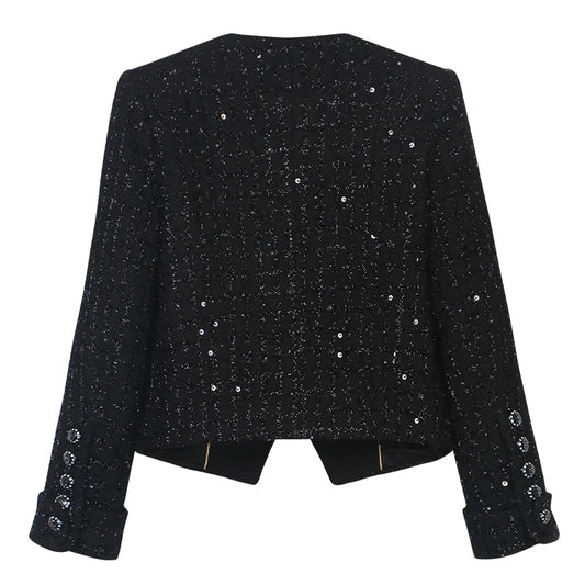 2025 Fashion Elegant Round Neck Single Bretted Light Luxury Celebrity Heavy Industry Sequin High-end Tweed Braided Jacket