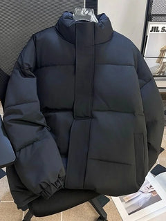 Pure black lightweight down jacket for men, winter youth, two cotton jacket, cotton jacket, high street standing collar face