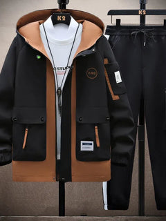 Autumn Casual Men Sets Two Pieces Fashion Korean Trend Hooded Jacket + Pants Spring Sweatshirt Sportswear Man Suit