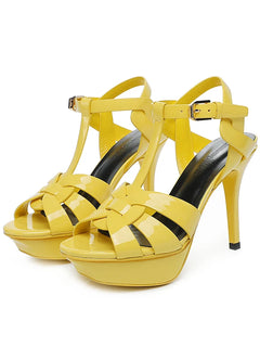 2024Summer Top Luxury Brand Women's10CM Lacquer Leather Sexy High Heels Open Toe Comfortable Women's