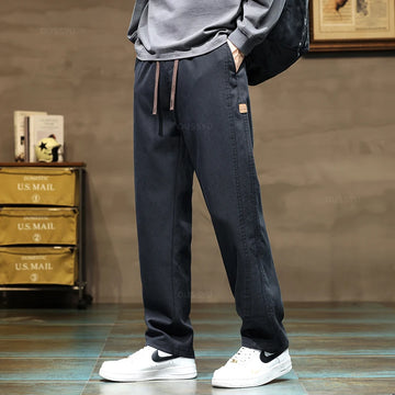 Brand Clothing New Soft Lyocell Fabric Pants Men Thick Loose Straight Drawstring Elastic Waist Korea Casual Cargo Trousers Male