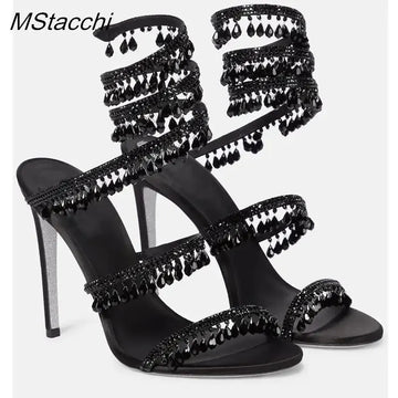 Sandali Crystal Wrap da Donna Estivi 2026, Scarpe da Sposa con Tacco Alto, Scarpe da Festa, Sandali con Cinturino alla Caviglia, Scarpe Designer con Tacco a Spillo