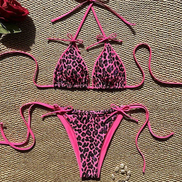 Costume da bagno bikini sexy leopardato da donna con spalline push-up, set bikini a tre pezzi a vita bassa, costumi da bagno estivi da donna senza schienale per la spiaggia PlatiNum