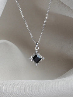 VOQ Silver Color Black Square Necklace Women's Fashion Temperament Birthday Student Friendship Gift Jewelry Necklace for Women