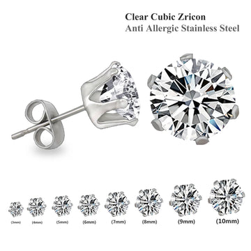LUXUSTEEL 10 paia/set 3-10mm Orecchini in cristallo bianco trasparente per donna uomo Acciaio inossidabile Zircone CZ Piercing all'orecchio all'ingrosso platinumshop