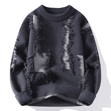 Ripped Sweater Men's Loose Crew Neck Knit Bottom Shirt Handsome Autumn Clothes on The Fashion Sweater Pullover Sweater