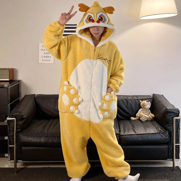 Kigurumi Cartoon Dragon Onesie Pajamas Adult Men Women Cute Coral Fleece Sleepwear Warm Thick Homewear Jumpsuits Robe Nightgown