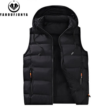 Autumn Winter Men Sleeveless Warm Detachable Hooded Vest Men Outdoor Windproof Casual Fashion Loose Brand Zipper Vest Male Coat