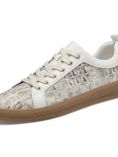 Mens Embossed Texture Casual Sneakers Lace Up Breathable Gum Sole Flat Walking Skateboard Shoes Luxury Design Footwear for Men