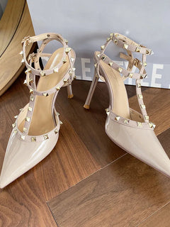 Scarpe da Donna di Design, Lussuose e Sexy con Borchie, Tacchi Alti Estivi, Sandali a Punta Stile Francese, Scarpe da Cerimonia, Zapatos De Mujer