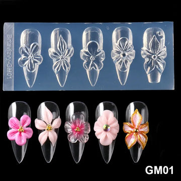 3D Flower Silicone Nail Mold Lily & Hibiscus Petals Carving Template Gel Polish Stencils for Spring Summer Manicure Decor