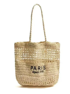 Hylhexyr Borsa a tracolla ricamata con lettera da donna Borsa in paglia intrecciata Borse da spiaggia per le vacanze vuote di grande capacità