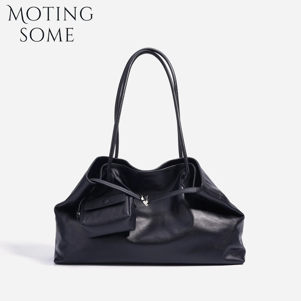 Motingsome Oversized Natural Leather Woman Bags 2025 New Fashion Handbag and Purses Large Capacity Commuter Bag Casual Tote