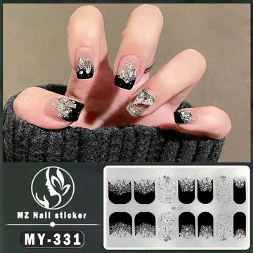 14Tips 3D Flowers Gradient Color Adhesive UV Gel Nail Stickers Fashionable Marble Pattern Nail Wraps DIY Manicure Arts Decals