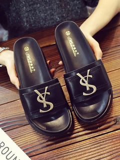 2025 Summer New Women's Fashion Letter Designer Sandals Casual Thick Bottom Round Toe Leather Beach