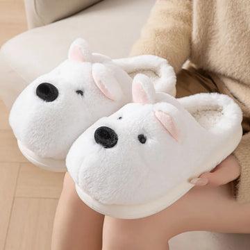 Cartoon Animal Dog Fluffy Slippers For Women House Winter Mules Platform Shoes Girls New Indoor Fuzzy Fur Slides Unisex Non-Slip