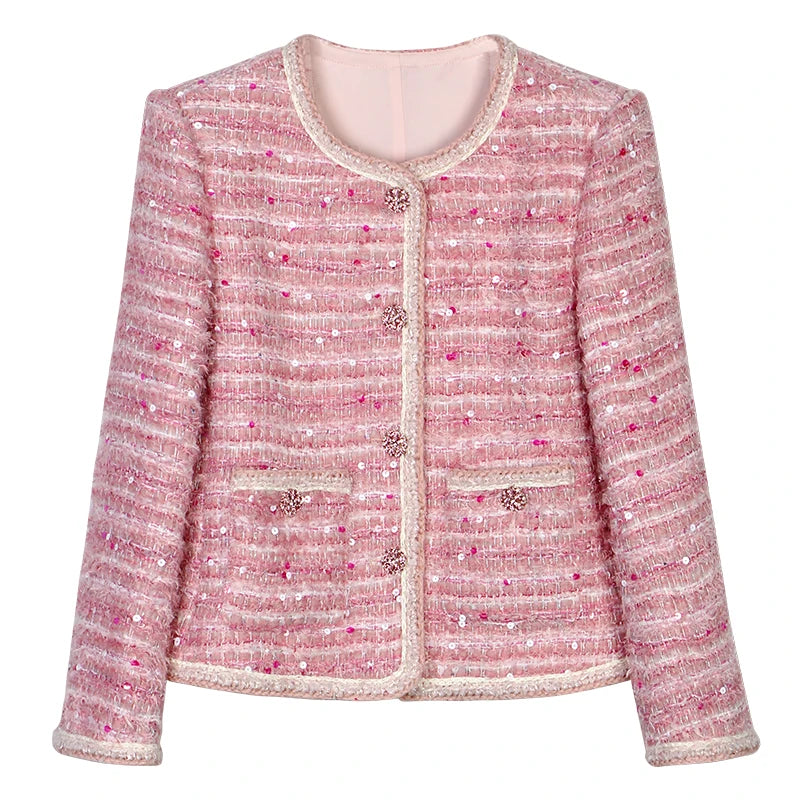 2025 New Fashion Round Neck Celebrity High-end Heavy Industry Sequin Temperament Design Casual Tweed Jacket