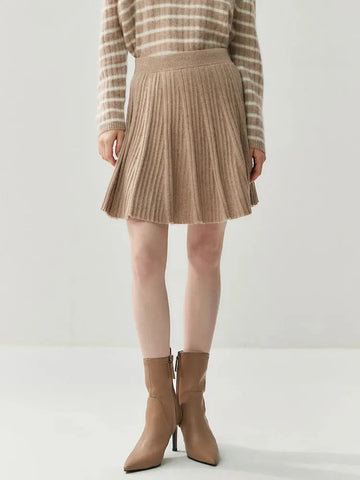 Chic Women's Pleated Skirt 100% Merino Wool Sweater Knit Short Skirt Mini Skirts Autumn Winter Umbrella Wave Skirt Sweet Dress PlatiNum