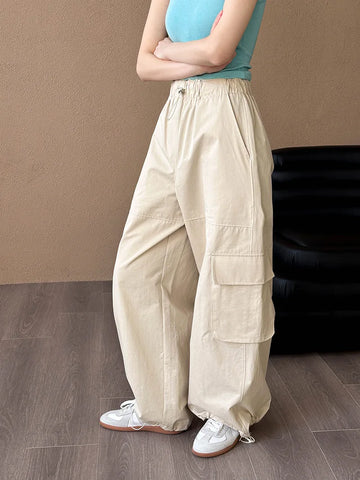 Straight Wide Leg Cargo Pants Women Spring High Street Casual Loose Utility Trousers