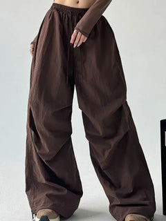 Y2k Hiking Straight Wide Pants Men Streetwear Cargo Paratrooper Pants Casual Brown Quick Dry Pocket Summer Travel Sport Trousers