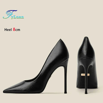 di alta qualità pelle di pecora tacchi alti partito ufficio moda a punta superficiale scarpe da donna 6 8 10 cm stiletto colore nudo pompe femminili
