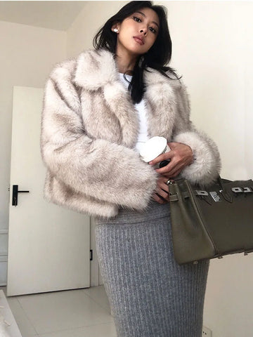 ZADORIN Luxury Designer Gradient Faux Fur Coat Women Jacket Fashion Lapel Cropped Fluffy Coat Winter Clothes Women Outerwears