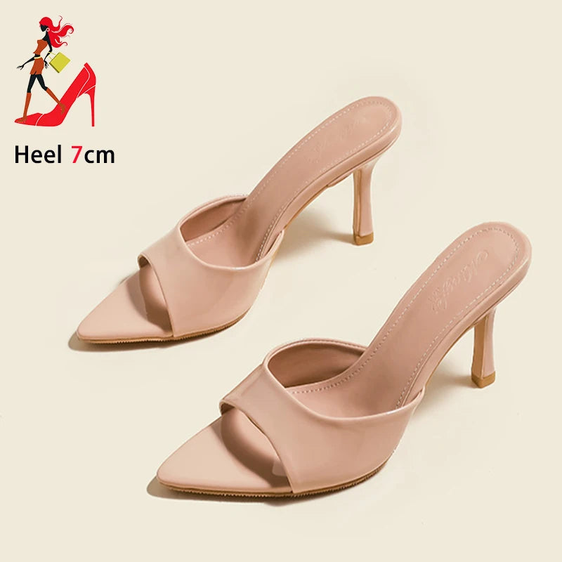 Sexy Pointy Toe Thin High Heels Slippers For Ladies Elegant Style Summer Slip-on Outdoor Walking Sandals Mules Women Party Shoes