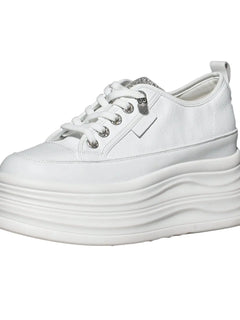 Fujin 9cm 3 inch comfortable platform sneakers for women Genuine Leather Women Vulcanized Shoes Platform High Heels Casual Shoes