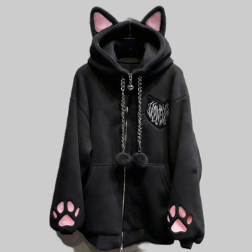 Thicked Women Jackets Cute Cat Ear Hooded Long Sleeve Punk Outerwear Fashion Casual Warm Coats 2025 Ropa Mujer Japanese Y2k Tops