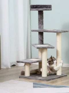 PawHut Albero Tiragraffi per Gatti Alto 100 cm, Tiragraffi per Gatti con Lettino Rotondo, Pali in Sisal e Rivestimento in Peluche, Grigio