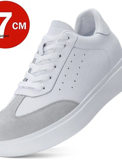 Men 7CM Invisible Height Increasing Sneakers Comfortable Breathable Leather Casual Elevator Shoes Lace Up Thick Sole Sport Shoes