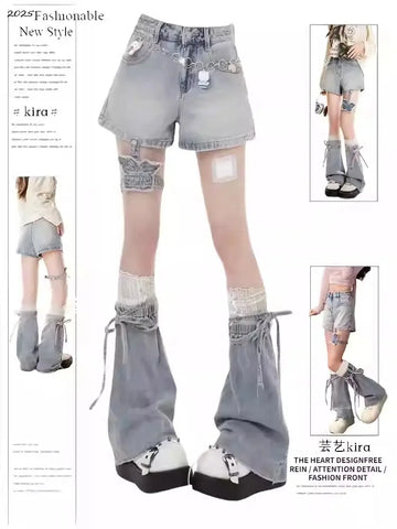 Summer Women Shoujo Gyaru Tide Punk High Waist Jeans Shorts Kpop Japanese Y2K 2000s Designer Denim Hot Pants Tide High Street PlatiNum