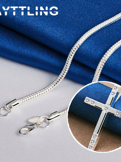 Original 925 Sterling Silver 16-30 Inches Fine Cross Zircon Necklace For Women Men Fashion Wedding Gift Jewelry Accessories