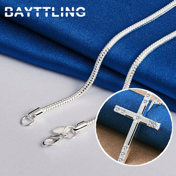 Original 925 Sterling Silver 16-30 Inches Fine Cross Zircon Necklace For Women Men Fashion Wedding Gift Jewelry Accessories PlatiNum