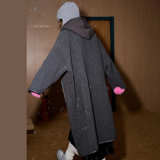 2025 New Lazy Style Oversized Women's Long Hooded Coat Cozy British Trench Jacket With Drawstring For Winter Casual Chic Fashion