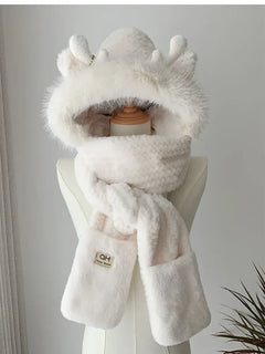 Fashion Elk Antlers Plush Hat Scarf Gloves Women's Winter Ear Protector Thickened Lei Feng Hat Cycling Ski Cap Wind Proof