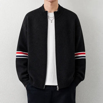 High End Men's Knitted Cardigan Autumn Winter Round Neck Zipper Casual Luxury Brand Classic Trendy Striped Korean Simple Sweater