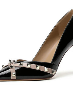 【Misurati la lunghezza dei piedi prima di ordinare】Scarpe da donna con tacco a spillo sottile e punta a punta con rivetti, scarpe eleganti da festa 120-CHC-33
