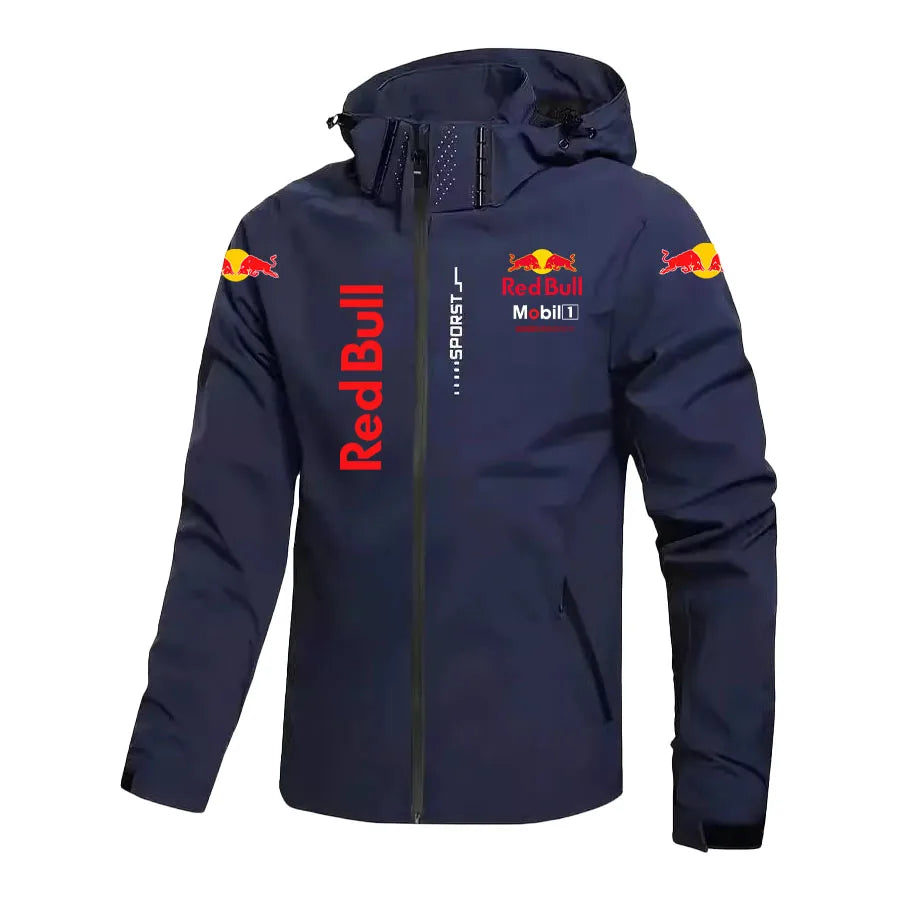 Red Bull Down Jacket Men's Coat Spring And Autumn Style Hooded Detachable Outdoor Windproof And Waterproof Mountaineering Suit Navy Blue( AE existing skus) CHINA