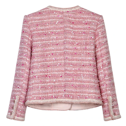 2025 New Fashion Round Neck Celebrity High-end Heavy Industry Sequin Temperament Design Casual Tweed Jacket