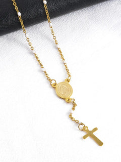 Gesù Croce in Acciaio Inossidabile Rosario Cristiano Cattolico Religioso Larghezza 1.5mm Smalto Satellite Perline Cavo Collana a Catena a Maglia