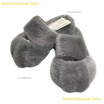 Women Kawaii Furry Cat Paw Slippers, Imitation Fur Fluffy Plush Warm Home Shoes, Comfort Flat Heel Cute Cat Slippers for Bedroom Indoor Daily Wear