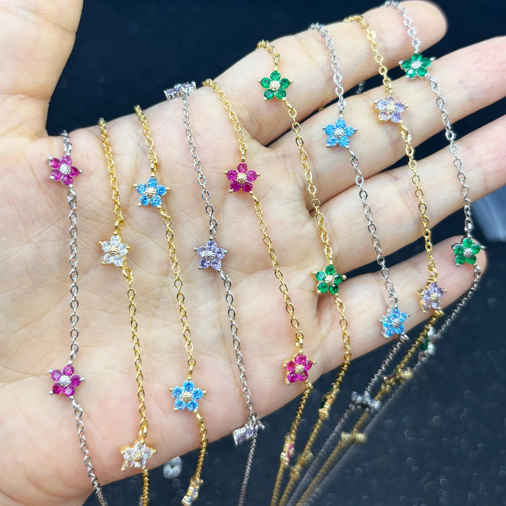 Moda colorata cubic zirconia 5 pezzi collana di fiori per le donne girocollo catena clavicola regali di gioielli da sposa