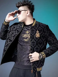 Men's Jacquard Bomber Jacket Warm Zip Up Casual Autumn Winter Coat